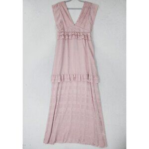Lost Ink Dress Womens 10 Light Pink Maxi V Neck Ruffle Empire Tiered Evening NEW
